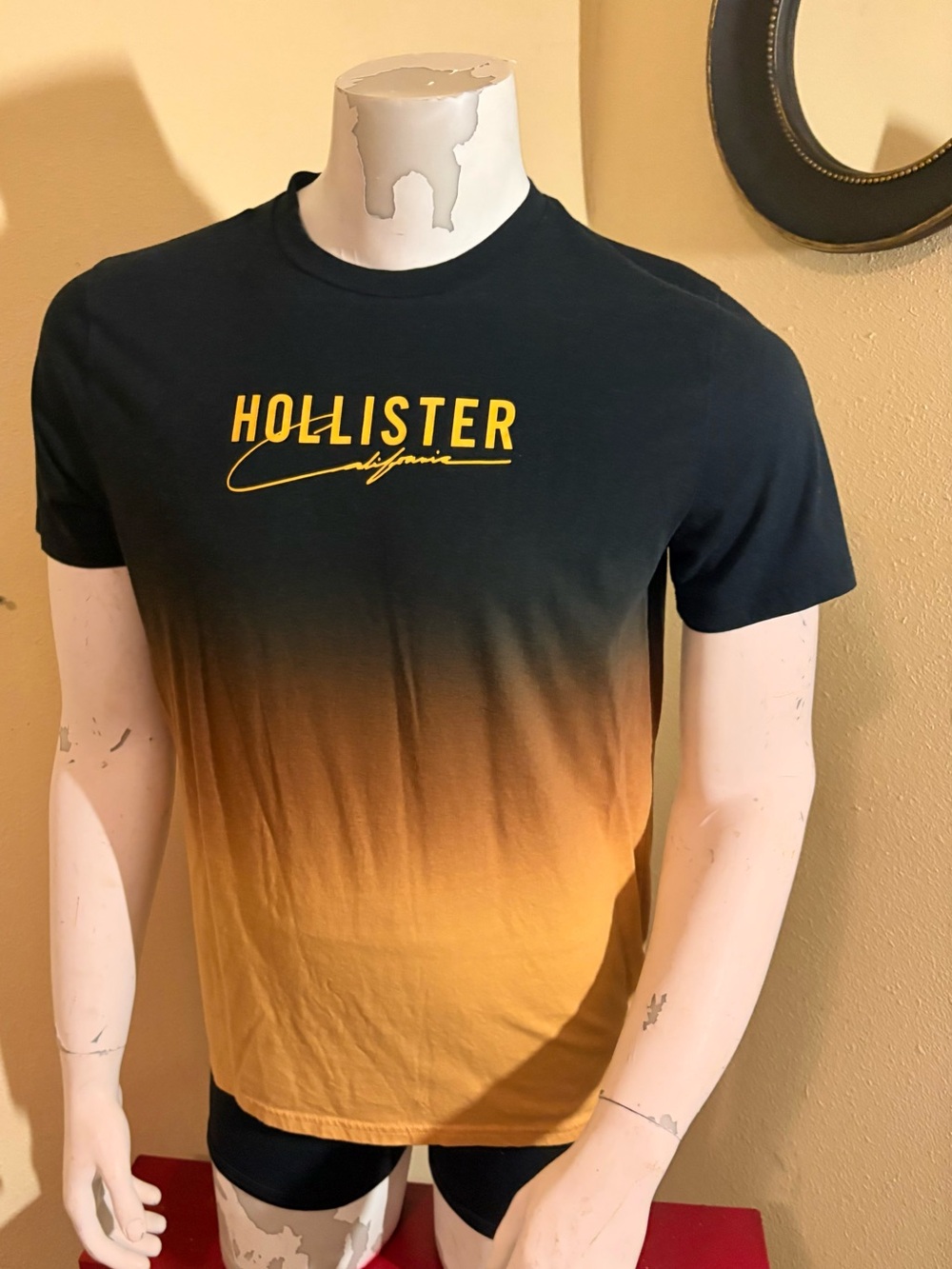 Hollister Black to Mustard Orange Ombre Crew Neck Tee